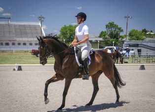 Helen riding Stanley