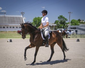 Helen riding Stanley